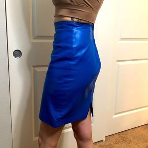 Vintage Blue Leather Pencil Skirt